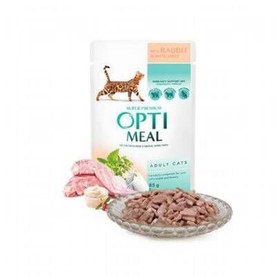Optimeal Tavşanlı Beyaz Soslu Yetişkin Kedi Yaş Maması 85 gr
