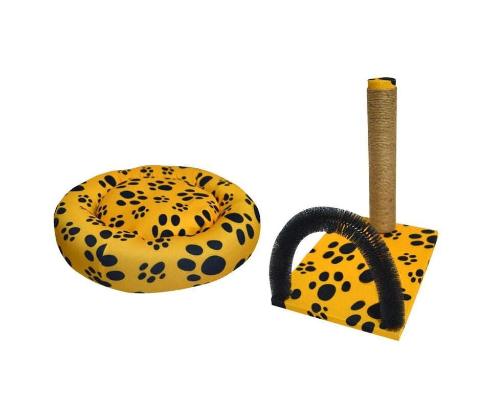 BioSand BS-SET05 Simit Kedi Yatağı ve Kaşımalı Tırmalama Seti Sarı
