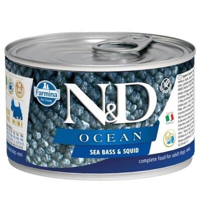 N&D Ocean Mini Levrek ve Mürekkep Balıklı Yetişkin Köpek Konservesi 140 gr