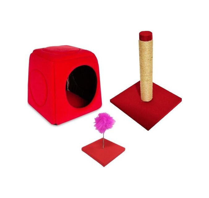 Biosand Kedi Yatağı - Tırmalama - Hacıyatmaz Seti Kırmızı