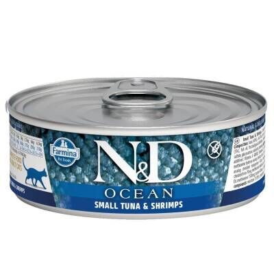 N&D Ocean Levrek ve Mürekkep Balıklı Karidesli Yetişkin Kedi Konservesi 80 gr