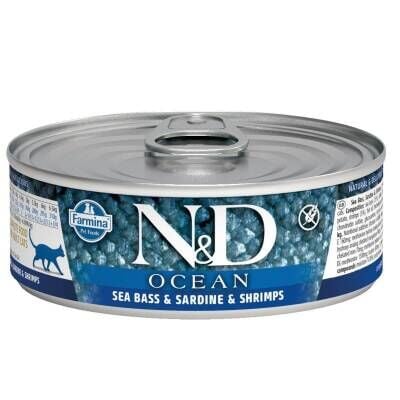 N&D Ocean Levrek ve Sardalyalı Karidesli Yetişkin Kedi Konservesi 80 gr