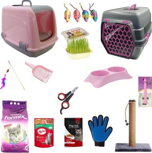 Bio Sand Kedi Tuvalet Seti ve Ihtiyaçları 14'li Pembe Set