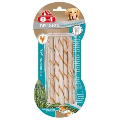 8in1 Delights Pro Dental Twisted Sticks Tavuklu Köpek Ödülü 10'lu 55 gr
