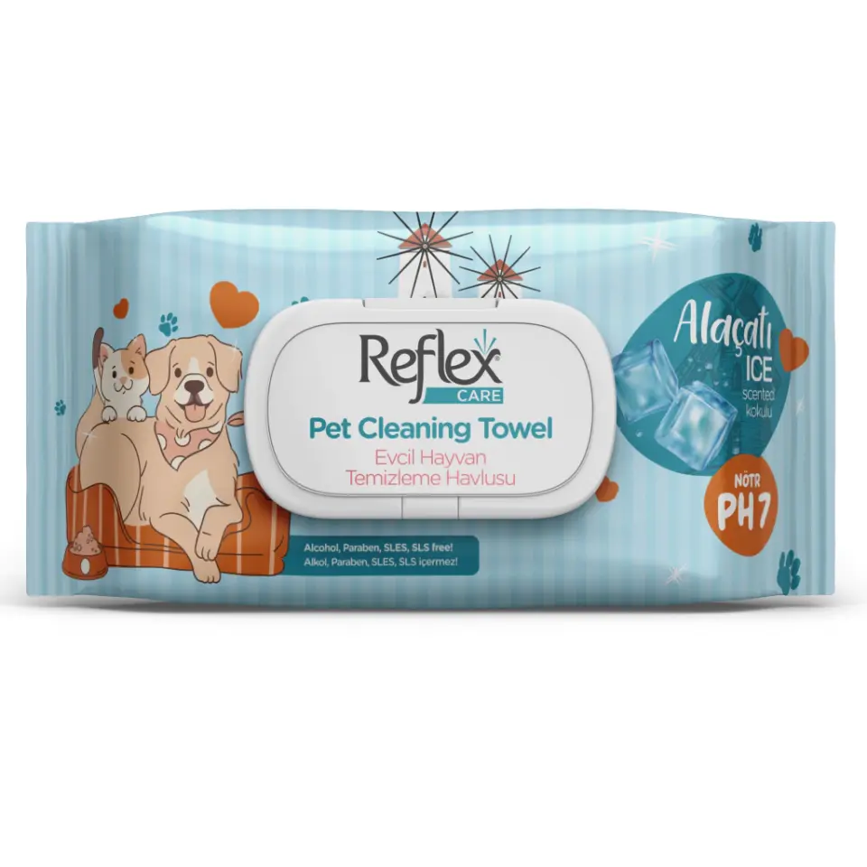 Reflex Care Alaçatı Ice Kokulu Kedi ve Köpekler için Çok Amaçlı Hijyenik Temizleme Mendili (50'li)