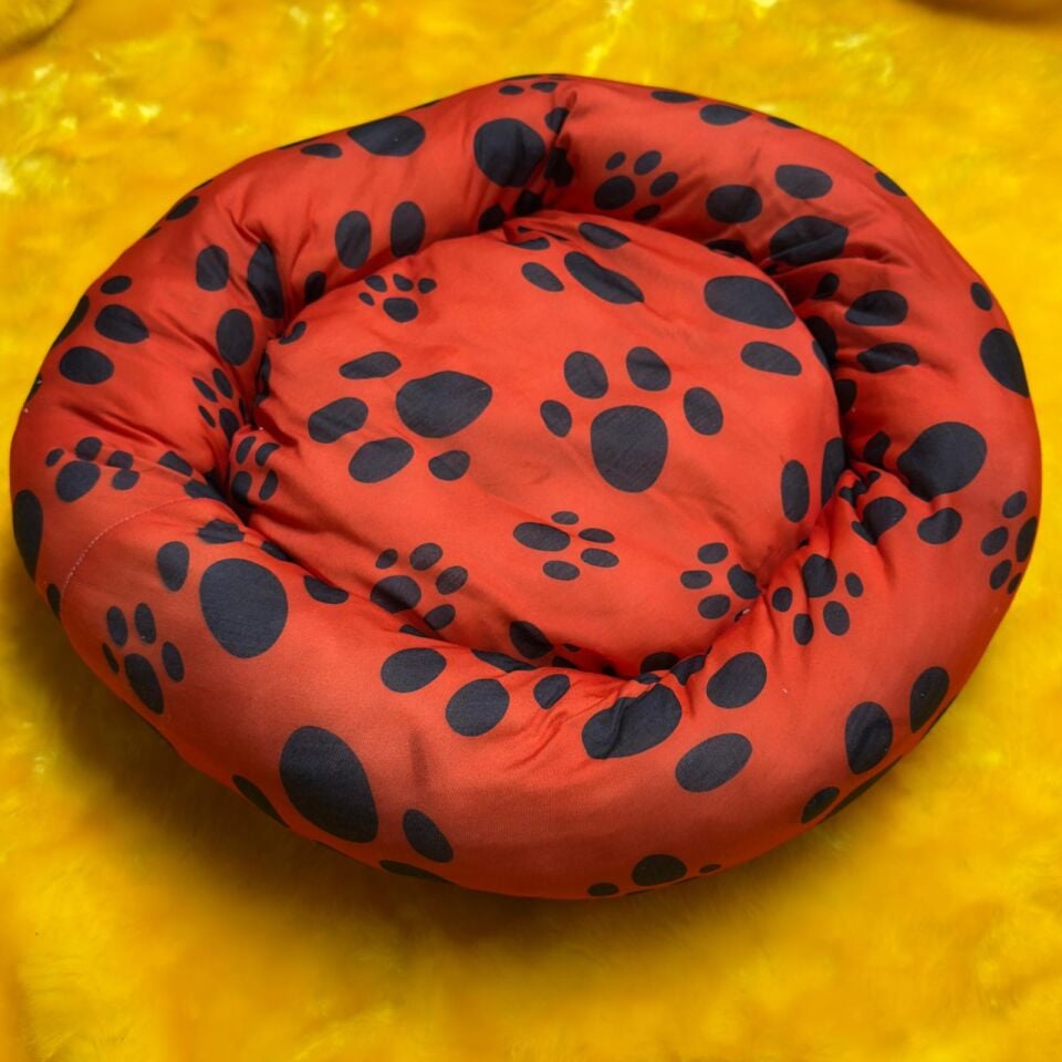 Bio Sand Pati Desenli Simit Kedi Köpek Yatağı 50 CM Kırmızı