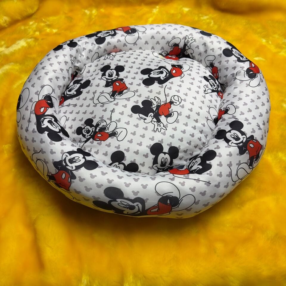 Bio Sand Miki Mouse Desenli Simit Kedi Köpek Yatağı 50 CM Kırmızı