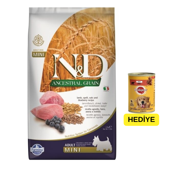 N&D Ancestral Grain Kuzu Etli ve Yaban Mersinli Küçük Irk Ata Tahıllı Yetişkin Köpek Maması 2,5kg