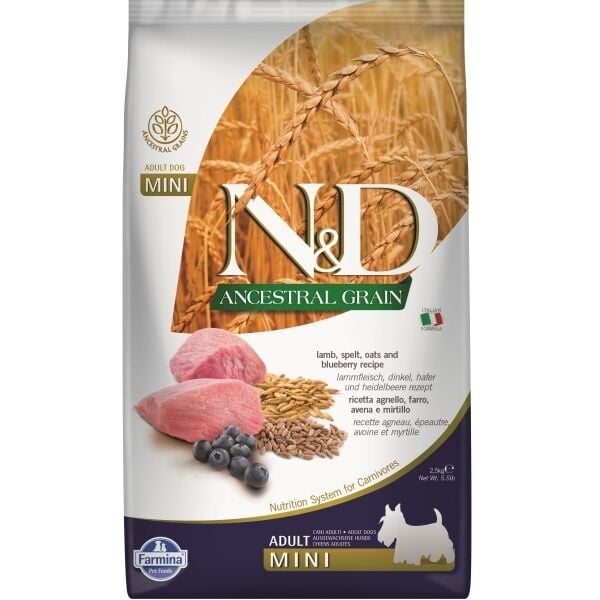 N&D Ancestral Grain Kuzu Etli ve Yaban Mersinli Küçük Irk Ata Tahıllı Yetişkin Köpek Maması 2,5kg