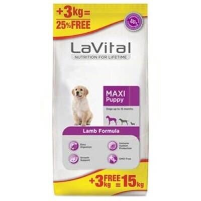 LaVital Kuzu Etli Büyük Irk Yavru Köpek Maması 12 kg + 3 kg