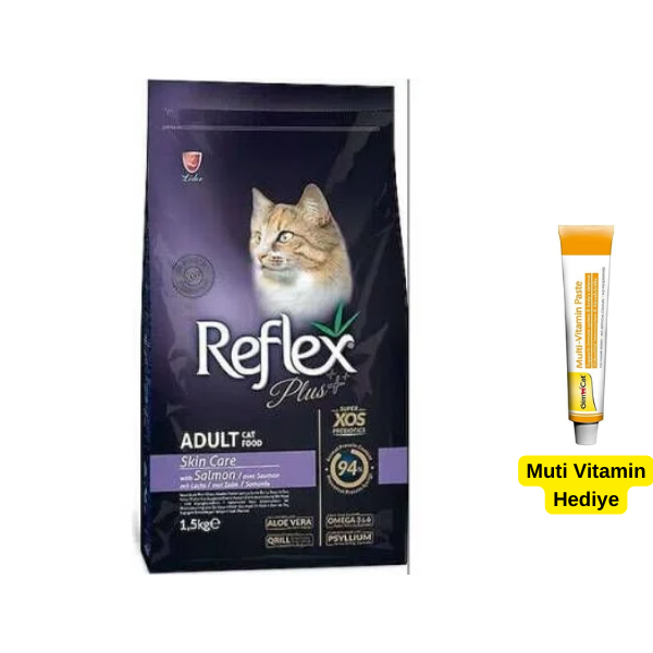 Reflex Plus Skin Care Deri ve Tüy Bakımı Somonlu Yetişkin Kedi Maması 1,5 kg
