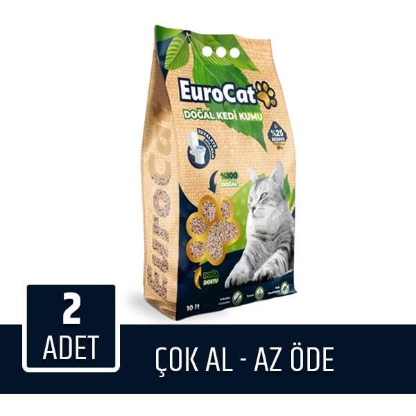 Eurocat Hızlı Topaklaşan Doğal Kedi Kumu 10 Lt 2 Adet