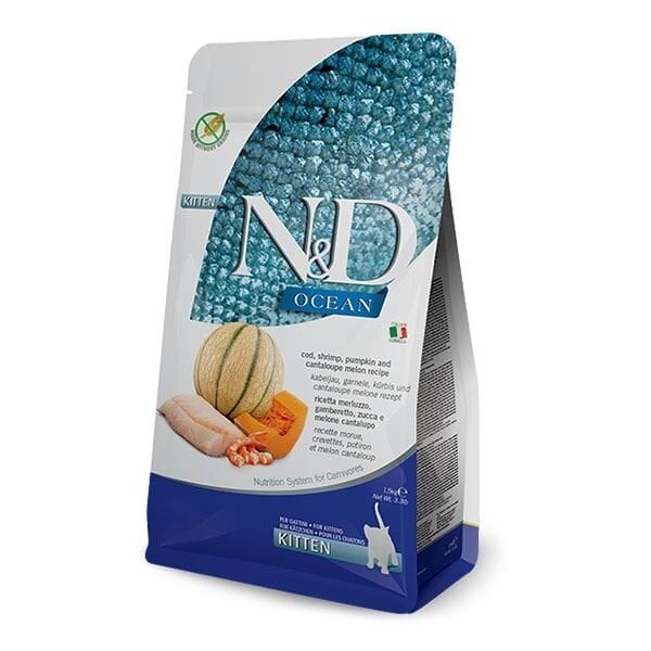 ND Ocean Morina Balığı Bal Kabağı Karides ve Kavunlu Tahılsız Yavru Kedi Maması 1,5 Kg