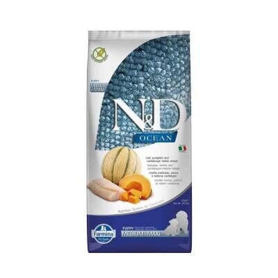 N&D Ocean Morina Balıklı Balkabaklı ve Kavunlu Yavru Köpek Maması 12 kg