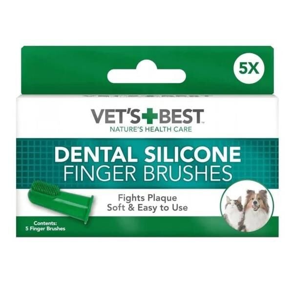 Vet's Best Kedi ve Köpekler için Silikon Başlıklı Parmak Diş Fırçası 5,5cm 5li