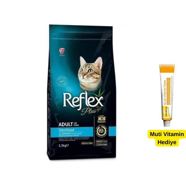 Reflex Plus Somonlu Kısırlaştırılmış Kedi Maması 1,5 kg + 500 gr Hediyeli
