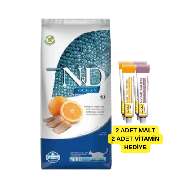 N&D Ocean Tahılsız Ringa Balıklı ve Portakallı Yetişkin Kedi Maması 10 kg