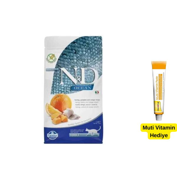 N&D Ocean Balkabaklı Ringa Balık ve Portakallı Yetişkin Kedi Maması 1,5 kg