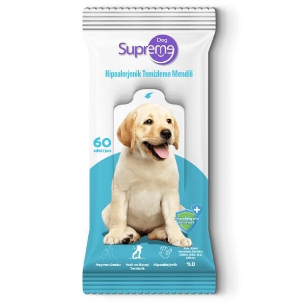 Supreme Dog Hipoalerjenik Köpek Bakım ve Temizleme Mendili 60'lı