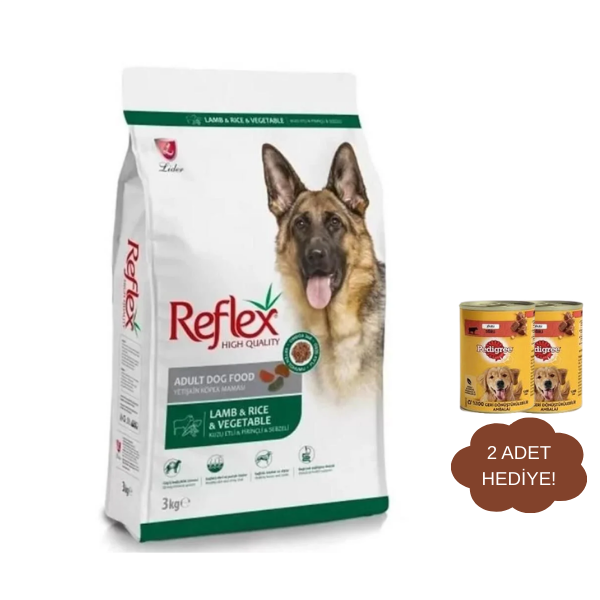 Reflex Kuzu Etli ve Pirinçli Sebzeli Yetişkin Köpek Maması 3 kg