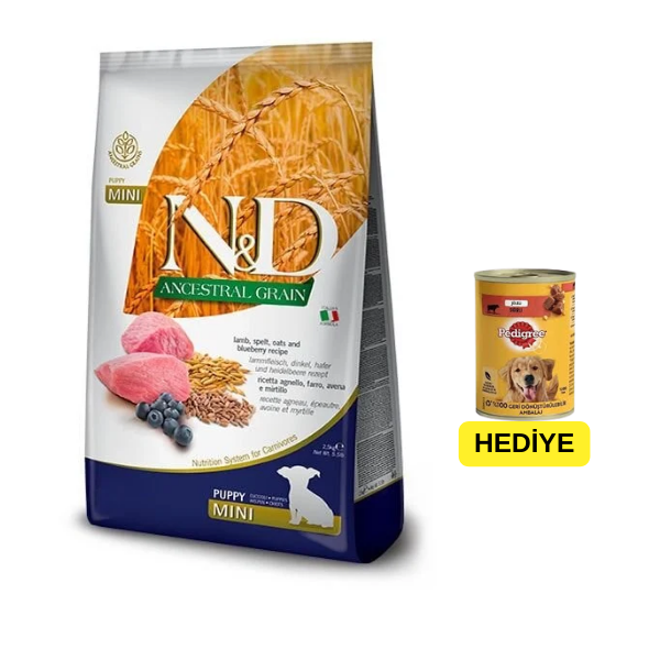 ND Düşük Tahıllı Kuzu Etli ve Yaban Mersinli Küçük Irk Yavru Köpek Maması 2,5 Kg