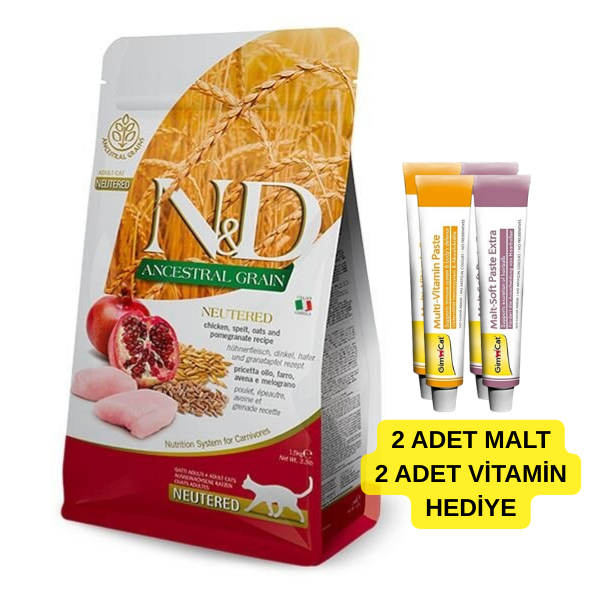 ND Düşük Tahıllı Tavuk Etli ve Narlı Kısırlaştırılmış Yetişkin Kedi Maması 10 Kg