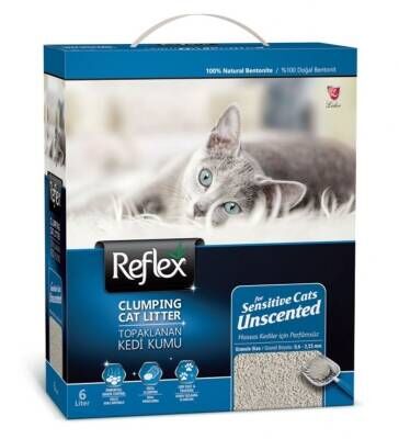Reflex Hassas Kediler için Parfümsüz Topaklaşan Bentonit Kedi Kumu 6 lt