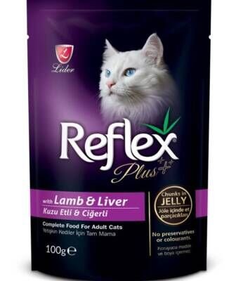 Reflex Plus Kuzu Etli ve Ciğerli Jöleli Pouch Yetişkin Kedi Yaş Maması 100 gr