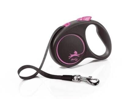 Flexi Black Design Pembe 5 mt Şerit Otomatik Tasma Small