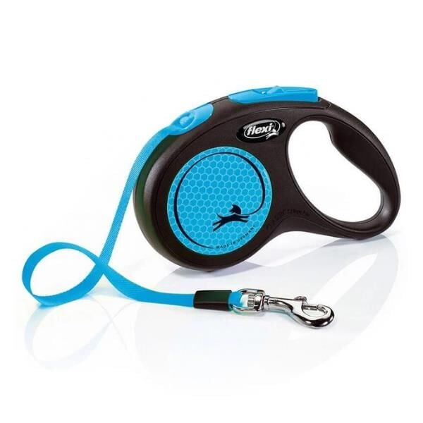 Flexi Neon Reflektörlü 5M Şerit Medium Mavi Gezdirme Tasması