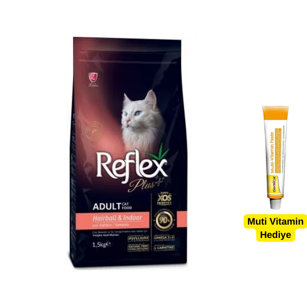 Reflex Plus Hairball & İndoor Somonlu Yetişkin Kedi Maması 1,5 kg