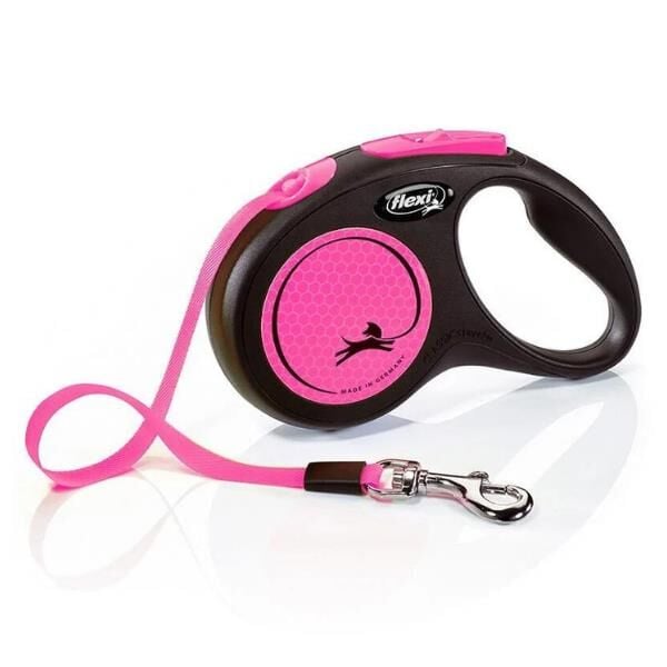 Flexi Neon Reflektörlü 5M Şerit Small Pembe Gezdirme Tasması