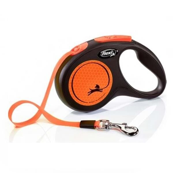 Flexi Neon Reflektörlü 5M Şerit Medium Gezdirme Tasması Turuncu