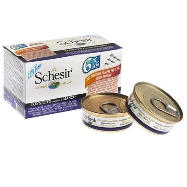 Schesir Jelly Ton Balıklı ve Sığır Etli Yetişkin Kedi Konservesi 6x50gr
