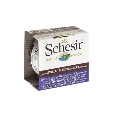 Schesir Suda Pişirilmiş Tavuk & Sığır Etli Konserve Kedi Maması 85 gr