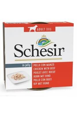 Schesir Tavuklu ve Sığır Etli Jelly Yetişkin Köpek Konservesi 150 gr
