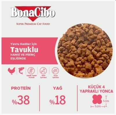BonaCibo Kitten Tavuklu (Hamsi ve Pirinç eşliğinde) Yavru Kedi Maması 15 Kg