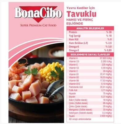 BonaCibo Kitten Tavuklu (Hamsi ve Pirinç eşliğinde) Yavru Kedi Maması 15 Kg