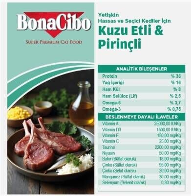 BonaCibo Adult Cat Lamb & Rice Kuzu Etli ve Pirinçli Yetişkin Kedi Maması 2 Kg
