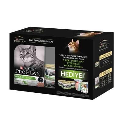 Pro Plan Sterilised Kısırlaştırılmış Kediler İçin Somonlu Kedi Maması 1,5 kg + Adet Konserve Hediyeli Paket