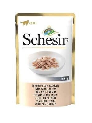 Schesir Pouch Jelly Ton Balıklı Somonlu Kıyılmış Yaş Kedi Maması 85 gr