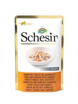 Schesir Pouch Tavuklı ve Karidesli Jöleli Kedi Yaş Maması 85 gr