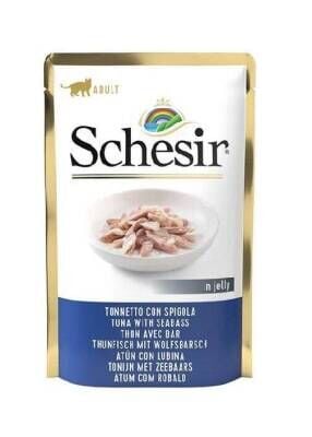 Schesir Pouch Ton Balıklı ve Levrekli Jöleli Kedi Yaş Maması 85 gr