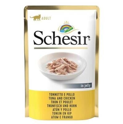 Schesir Jelly Pouch Ton Balıklı ve Tavuklu Yetişkin Kedi Konservesi 85 Gr