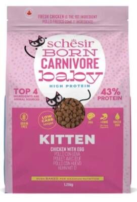 Schesir Born Carnivore Tahılsız Baby Tavuklu ve Yumurtalı Yavru Kedi Maması 1,25 kg