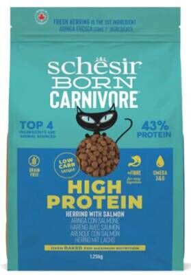 Schesir Born Carnivore Tahılsız Somonlu ve Ringa Balıklı Yetişkin Kedi Maması 1,25 kg
