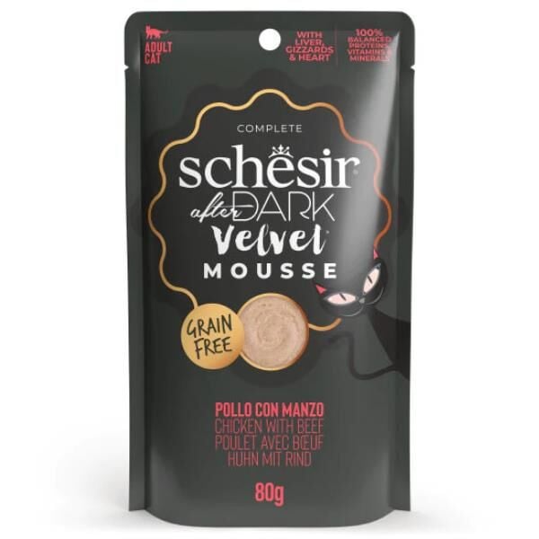 Schesir After Dark Velvet Mousse Tavuklu ve Sığır Etli Yetişkin Kedi Pouch Yaş Maması 80 gr