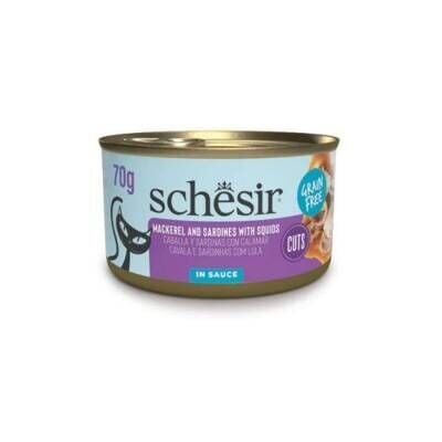 Schesir Sos İçinde Kalamar Uskumru ve Sardalyalı Yetişkin Kedi Konservesi 70 Gr