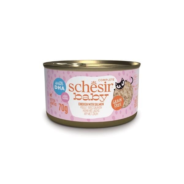 Schesir Baby Et Suyunda Tavuklu ve Somonlu Yavru Kedi Konservesi 70 gr
