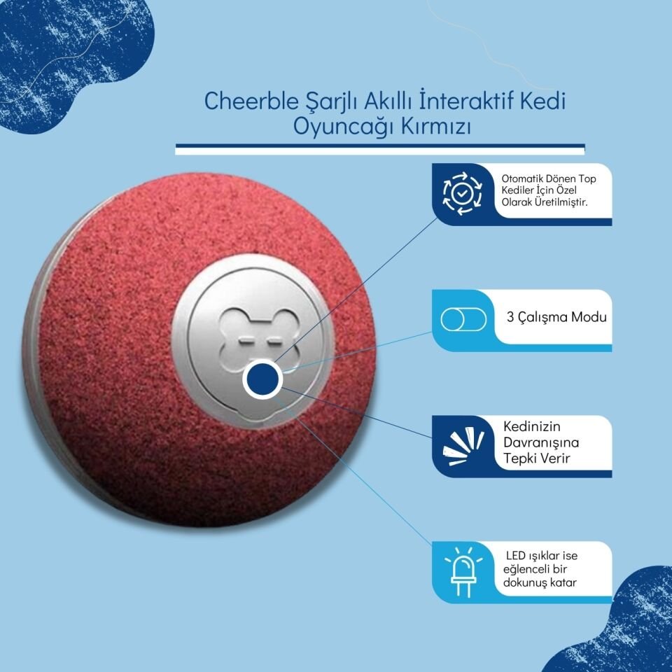 Cheerble Şarjlı Akıllı İnteraktif Kedi Oyuncağı Kırmızı 4Cm
